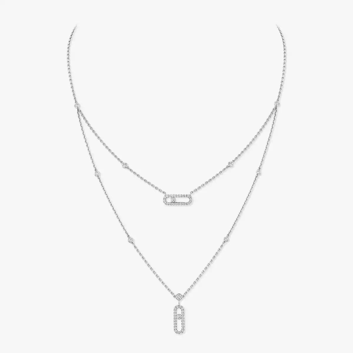 [⭐Seralia]2 Rows Rose Gold Diamond Pave_ Necklace Move Uno