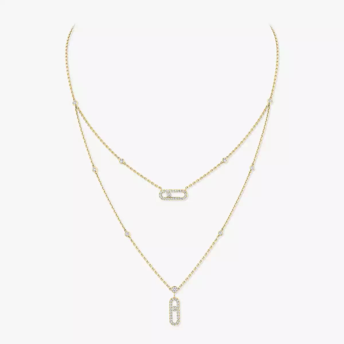 [⭐Seralia]2 Rows Rose Gold Diamond Pave_ Necklace Move Uno