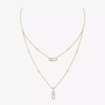 [⭐Seralia]2 Rows Rose Gold Diamond Pave_ Necklace Move Uno