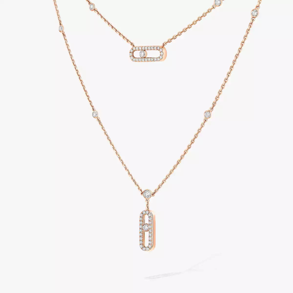 [⭐Seralia]2 Rows Rose Gold Diamond Pave_ Necklace Move Uno