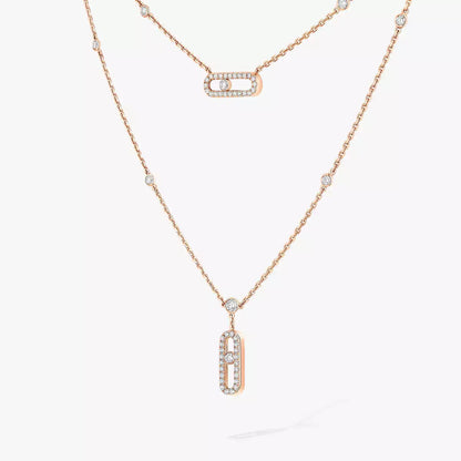 [⭐Seralia]2 Rows Rose Gold Diamond Pave_ Necklace Move Uno