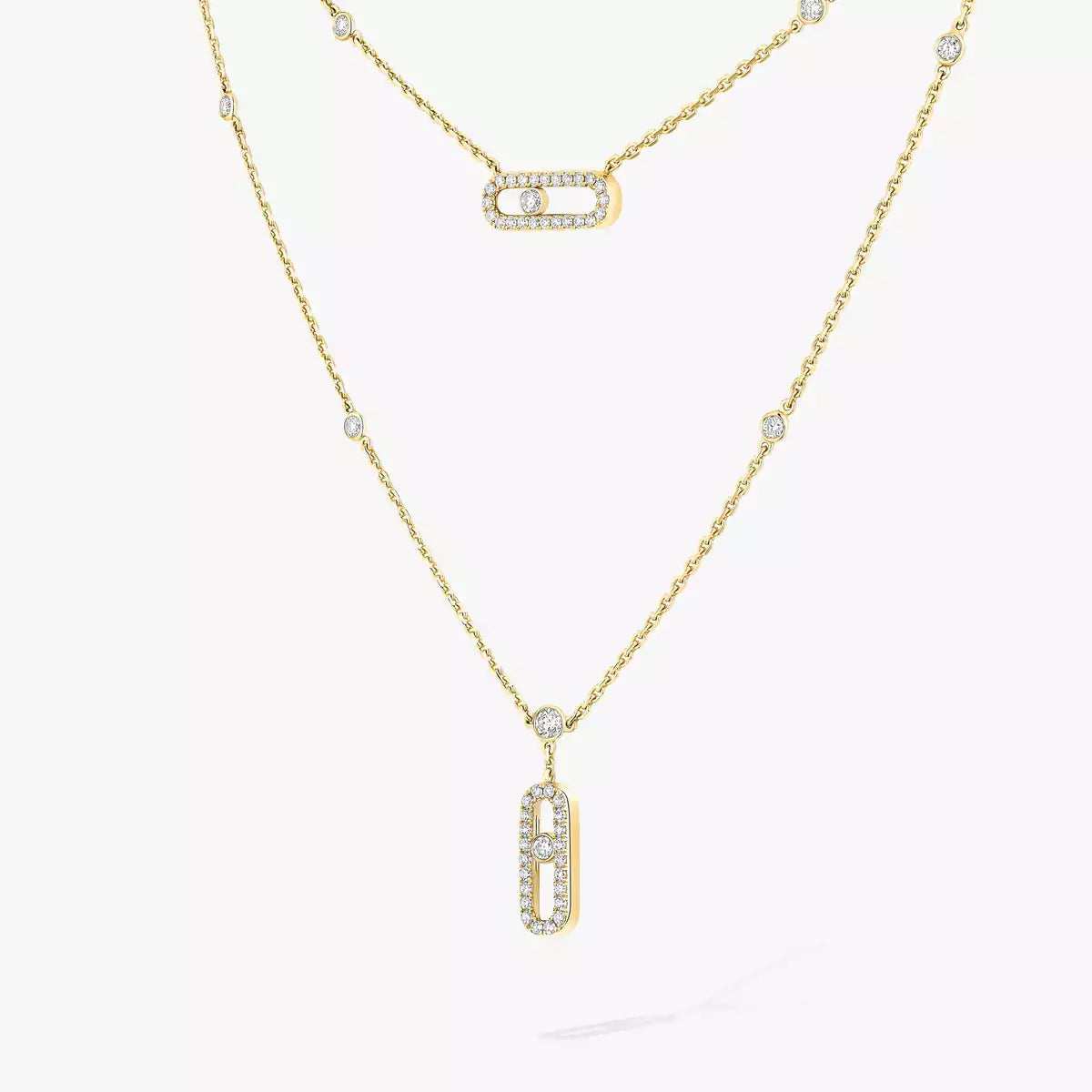 [⭐Seralia]2 Rows Rose Gold Diamond Pave_ Necklace Move Uno