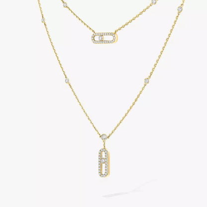 [⭐Seralia]2 Rows Rose Gold Diamond Pave_ Necklace Move Uno