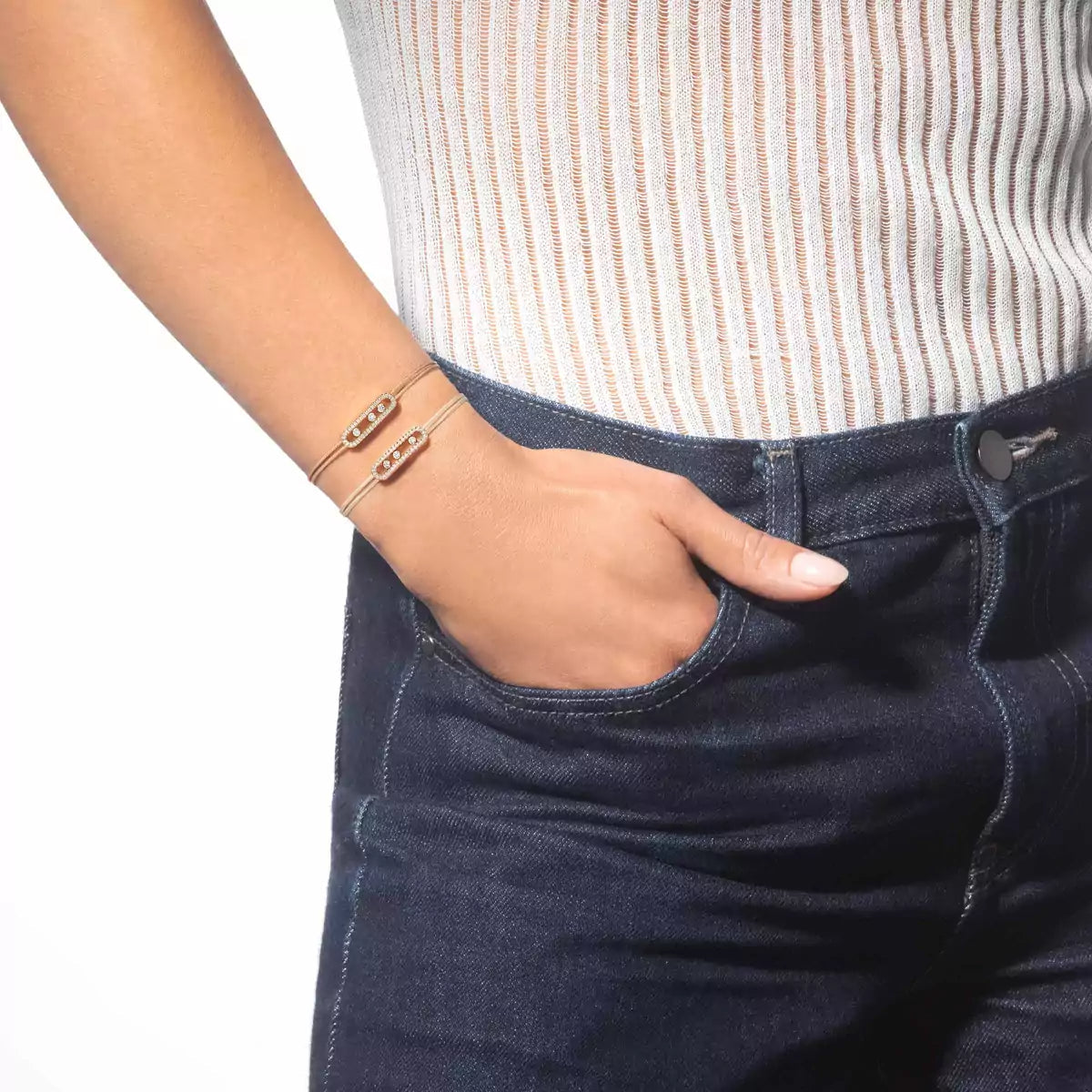 [⭐Seralia]Messika Care(s) pink cord pavé bracelet