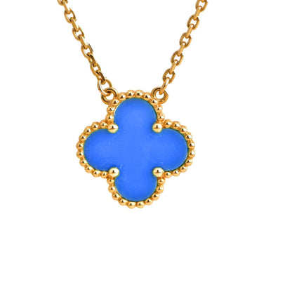 [⭐Seralia]CLOVER 15MM BLUE AGATE NECKLACE