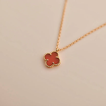 [⭐Seralia]CLOVER MINI 9.5MM WHITE CARNELIANS NECKLACE