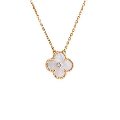 [⭐Seralia]CLOVER 15MM DIAMOND WHITE FRITILLARIA NECKLACE