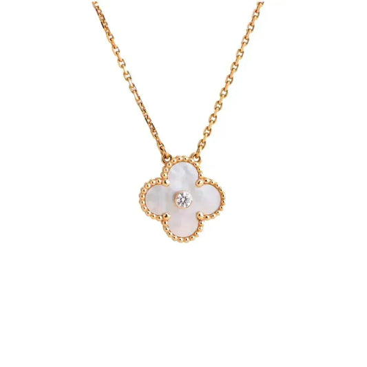 [⭐Seralia]CLOVER 15MM DIAMOND WHITE FRITILLARIA NECKLACE