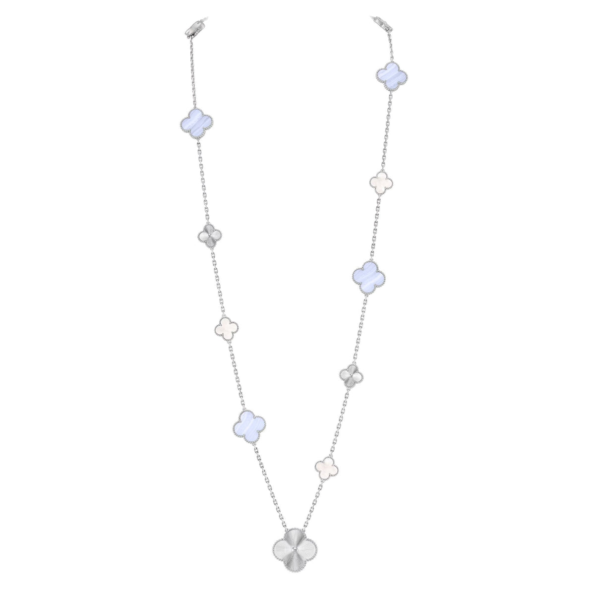[⭐Seralia]DETACHABLE CLOVER 15(11+4) FLOWER SILVER NECKLACE SET