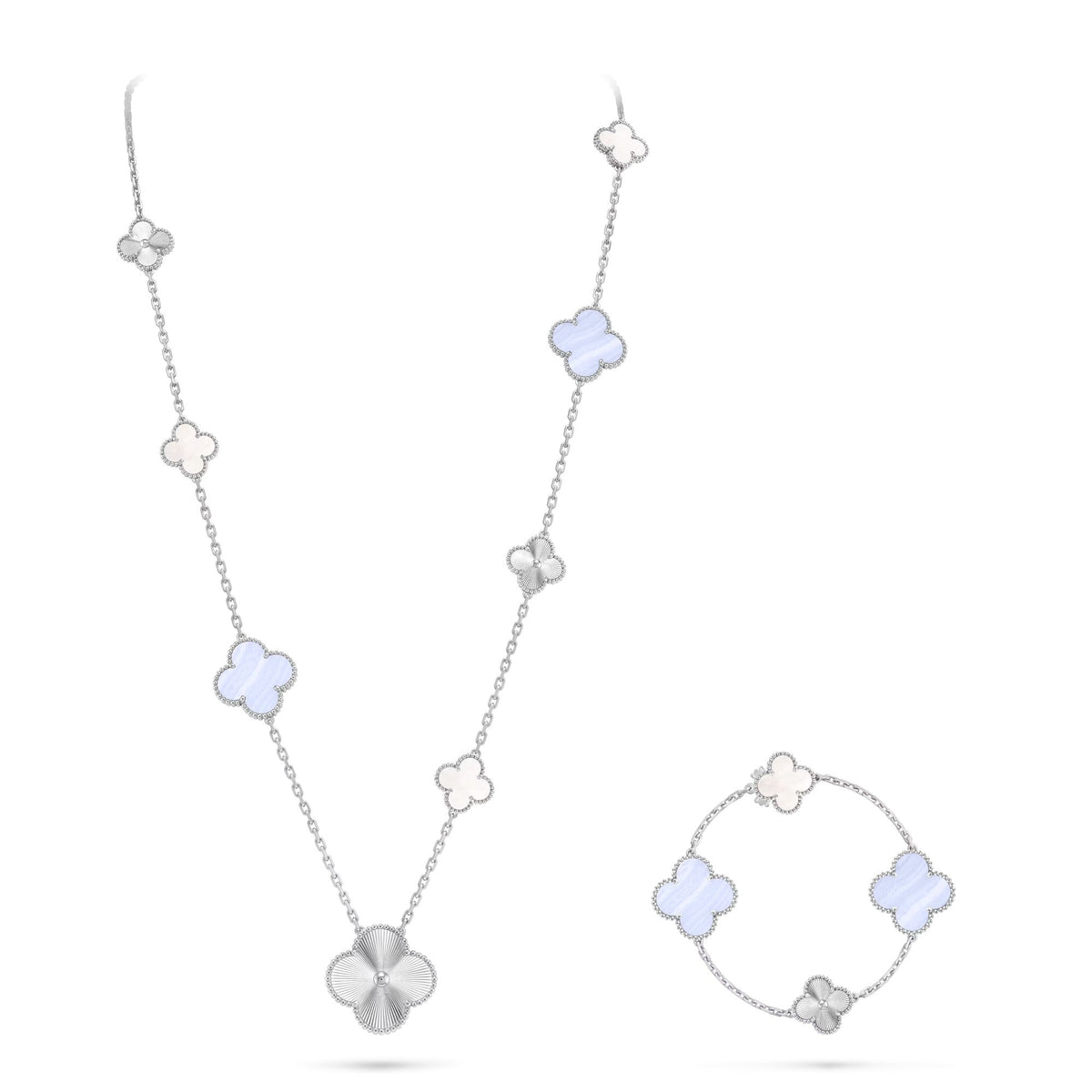 [⭐Seralia]DETACHABLE CLOVER 15(11+4) FLOWER SILVER NECKLACE SET