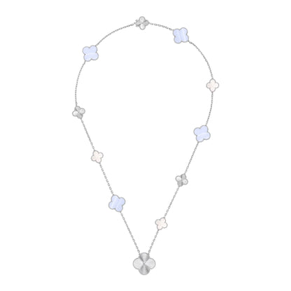 [⭐Seralia]DETACHABLE CLOVER 15(11+4) FLOWER SILVER NECKLACE SET