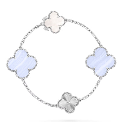 [⭐Seralia]DETACHABLE CLOVER 15(11+4) FLOWER SILVER NECKLACE SET