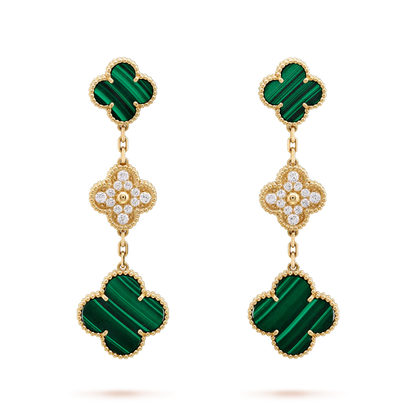 [⭐Seralia]CLOVER EARRINGS GOLD MALACHITE DIAMOND 3 MOTIF