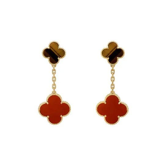 [⭐Seralia]CLOVER  2 MOTIF  TIGER EYE CARNELIAN EARRINGS