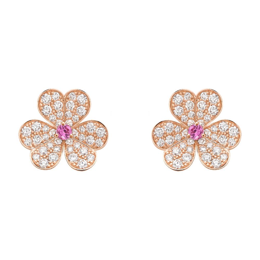 [⭐Seralia]FRIVOLE PINK GOLD FLOWER DIAMOND EARRINGS