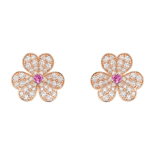 [⭐Seralia]FRIVOLE PINK GOLD FLOWER DIAMOND EARRINGS