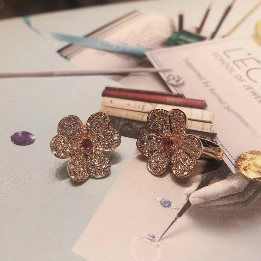[⭐Seralia]FRIVOLE PINK GOLD FLOWER DIAMOND EARRINGS