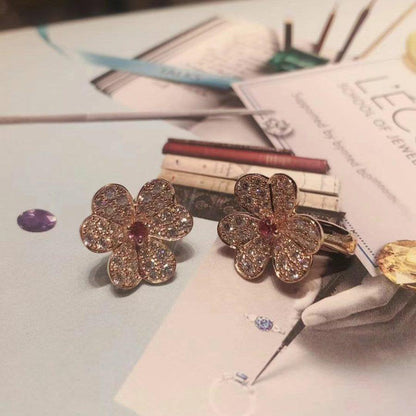 [⭐Seralia]FRIVOLE PINK GOLD FLOWER DIAMOND EARRINGS