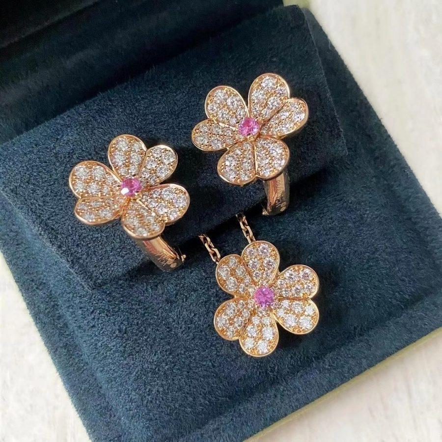 [⭐Seralia]FRIVOLE PINK GOLD FLOWER DIAMOND EARRINGS