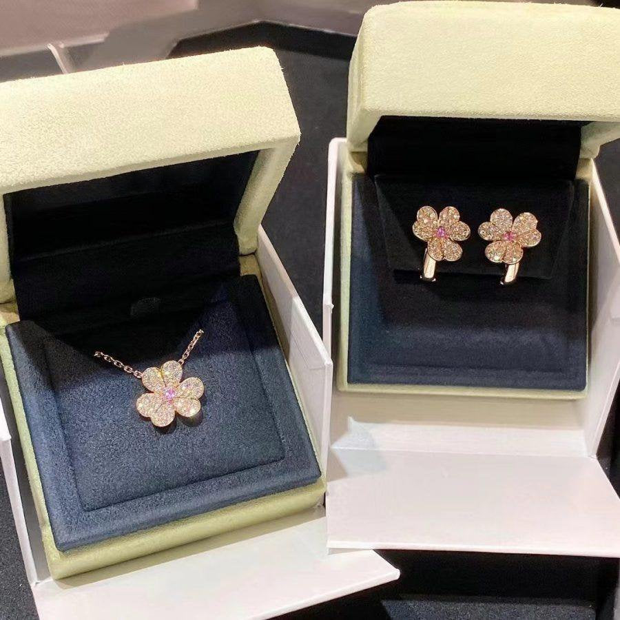[⭐Seralia]FRIVOLE PINK GOLD FLOWER DIAMOND EARRINGS