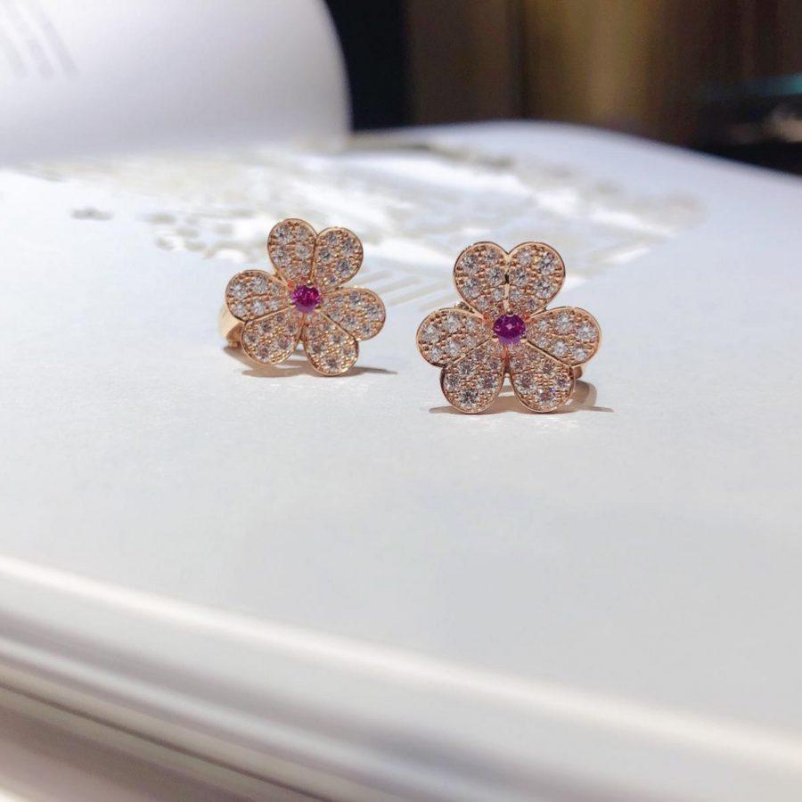 [⭐Seralia]FRIVOLE PINK GOLD FLOWER DIAMOND EARRINGS