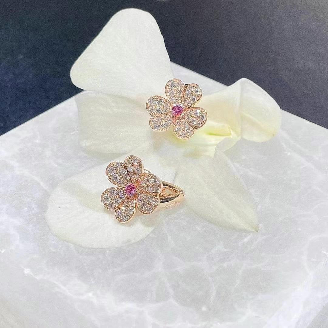 [⭐Seralia]FRIVOLE PINK GOLD FLOWER DIAMOND EARRINGS