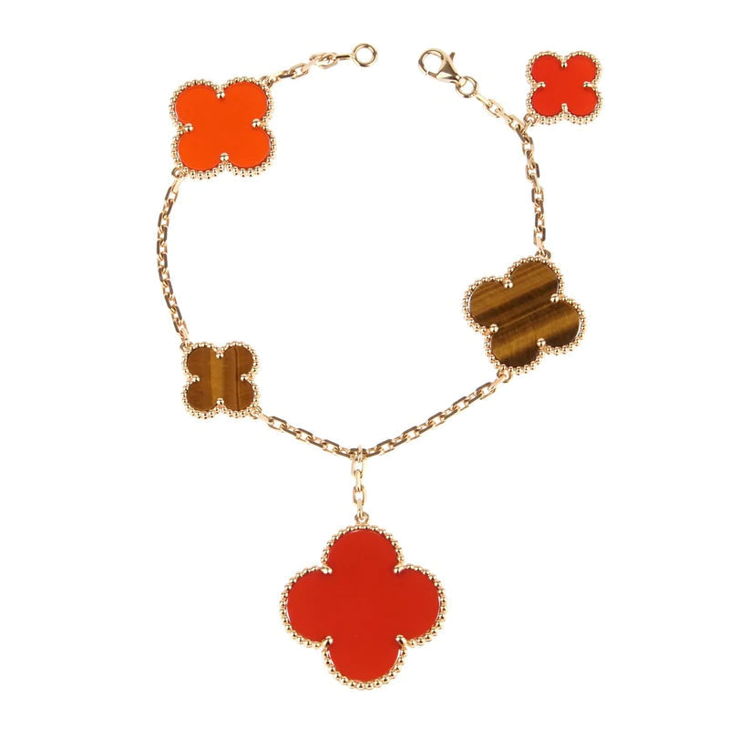 [⭐Seralia]CLOVER BRACELET 5 MOTIFS CARNELIAN TIGER EYE