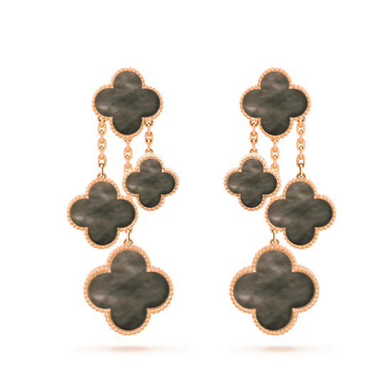 [⭐Seralia]CLOVER EARRINGS DARK MOP 4 MOTIFS ROSE GOLD