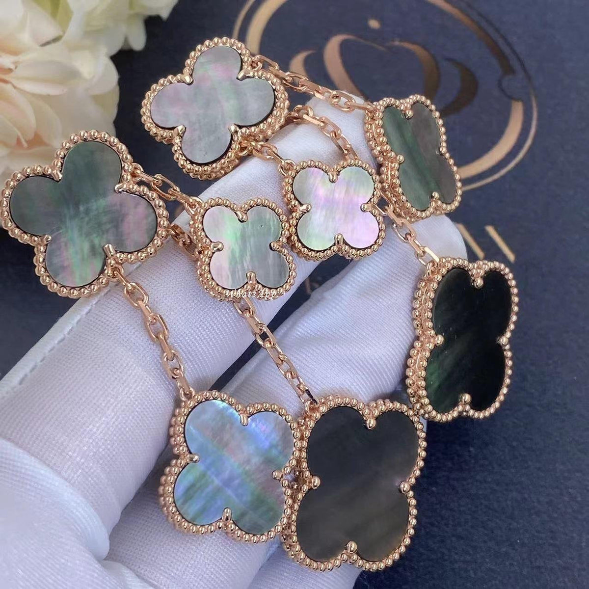 [⭐Seralia]CLOVER EARRINGS DARK MOP 4 MOTIFS ROSE GOLD