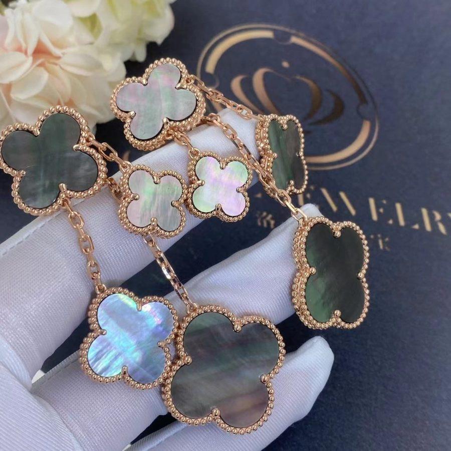 [⭐Seralia]CLOVER EARRINGS DARK MOP 4 MOTIFS ROSE GOLD