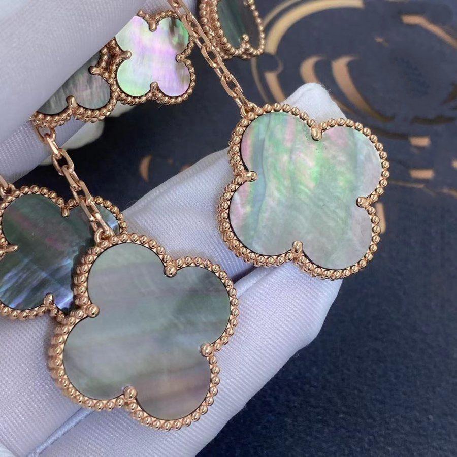 [⭐Seralia]CLOVER EARRINGS DARK MOP 4 MOTIFS ROSE GOLD
