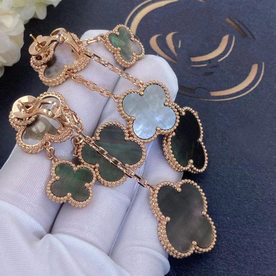 [⭐Seralia]CLOVER EARRINGS DARK MOP 4 MOTIFS ROSE GOLD