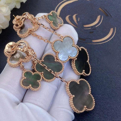 [⭐Seralia]CLOVER EARRINGS DARK MOP 4 MOTIFS ROSE GOLD