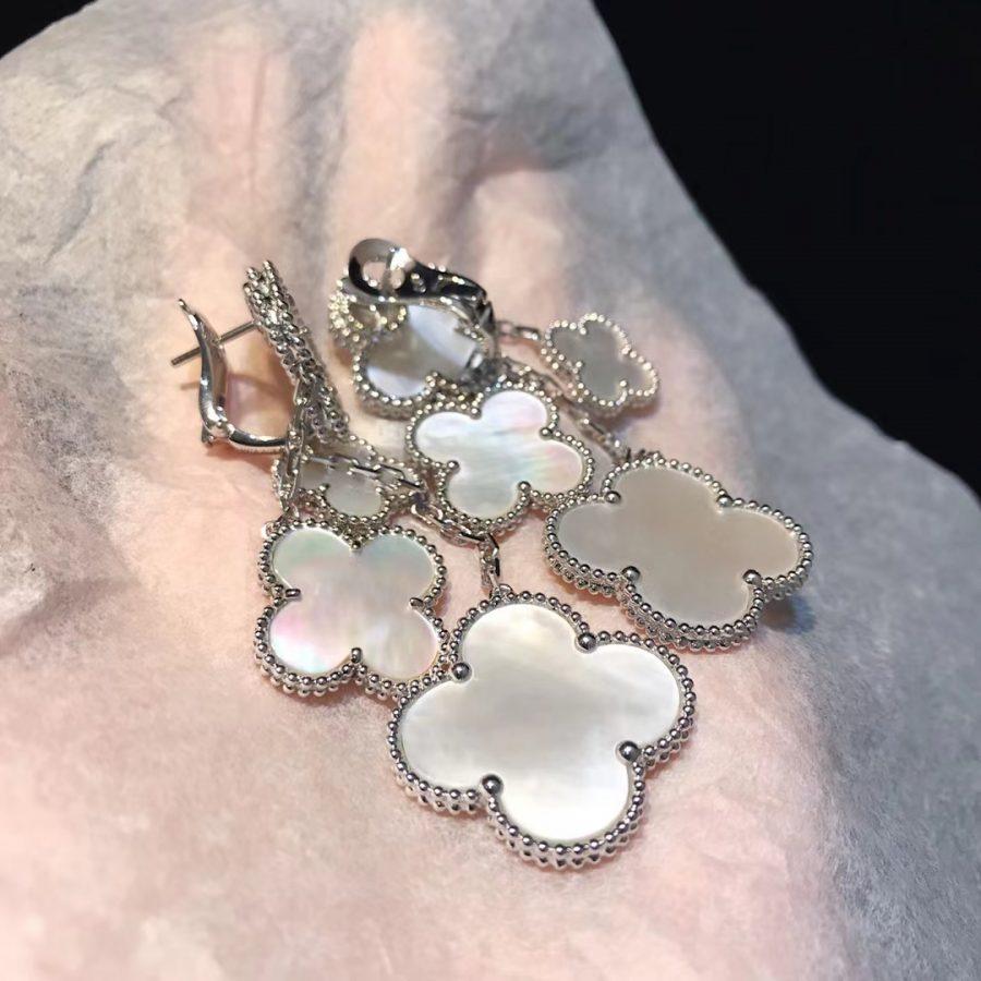 [⭐Seralia]CLOVER EARRINGS WHITE MOP 4 MOTIFS SILVER