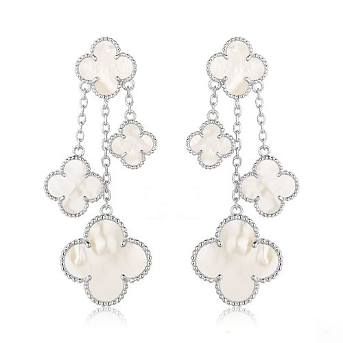 [⭐Seralia]CLOVER EARRINGS WHITE MOP 4 MOTIFS SILVER