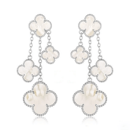 [⭐Seralia]CLOVER EARRINGS WHITE MOP 4 MOTIFS SILVER
