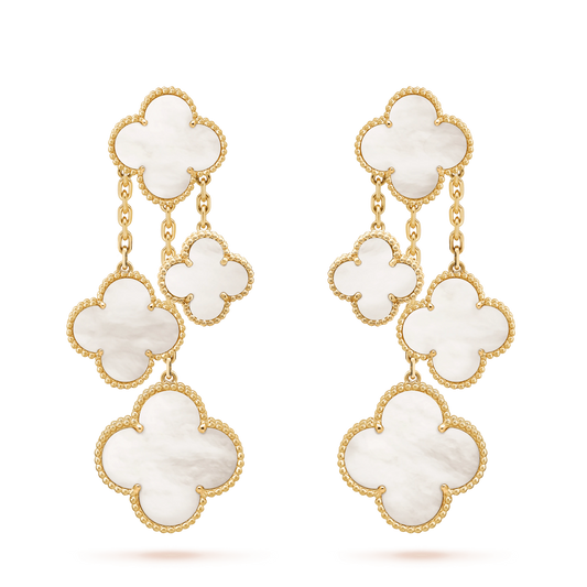 [⭐Seralia]CLOVER EARRINGS WHITE MOP 4 MOTIFS GOLD
