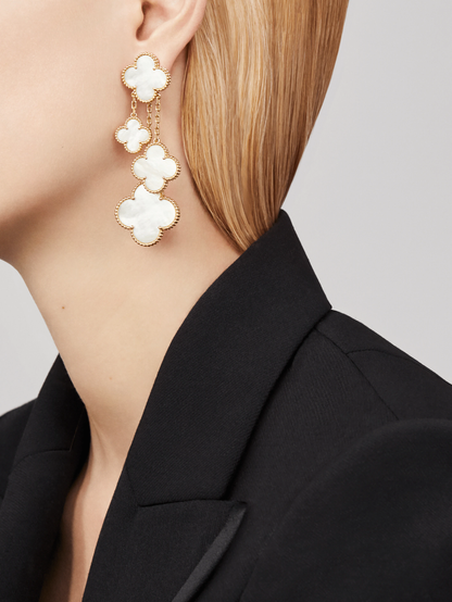 [⭐Seralia]CLOVER EARRINGS WHITE MOP 4 MOTIFS GOLD