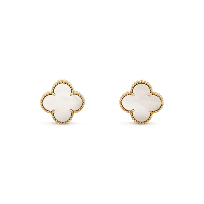 [⭐Seralia]CLOVER MEDIUM 1 MOTIFS  WHITE MOP STUD EARRINGS