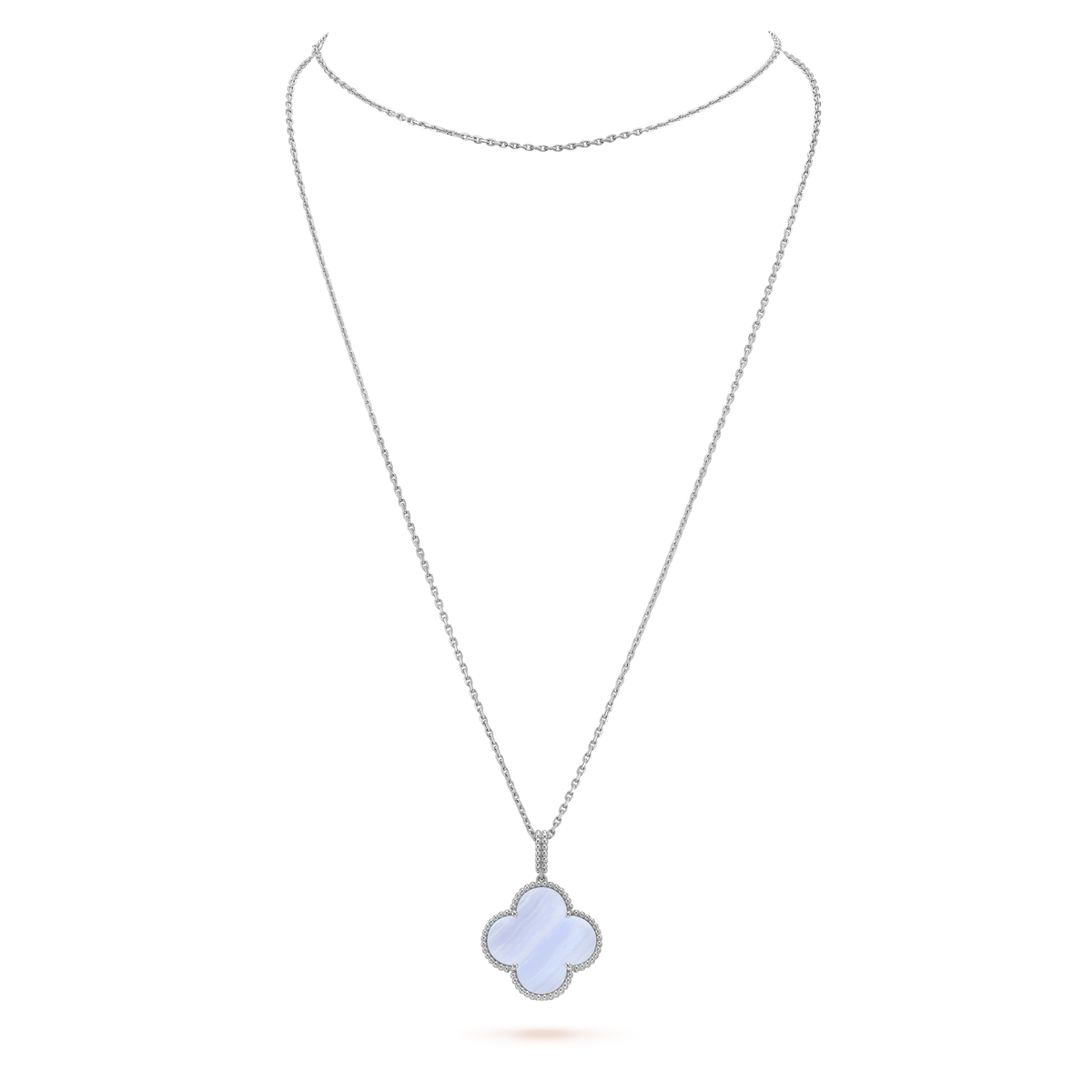 [⭐Seralia]CLOVER SILVER CHALCEDONY BIG CLOVER NECKLACE
