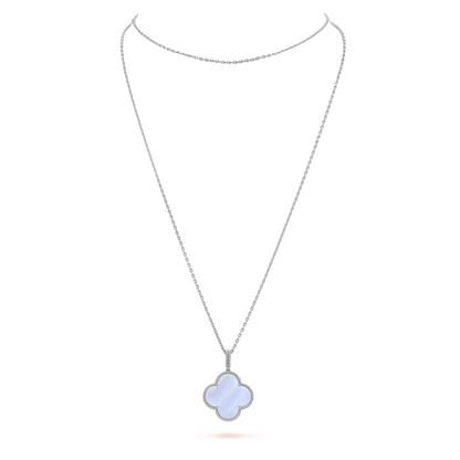 [⭐Seralia]CLOVER SILVER CHALCEDONY BIG CLOVER NECKLACE