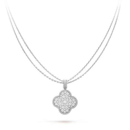 [⭐Seralia]CLOVER 25MM SILVER FULL DIAMOND BIG CLOVER NECKLACE