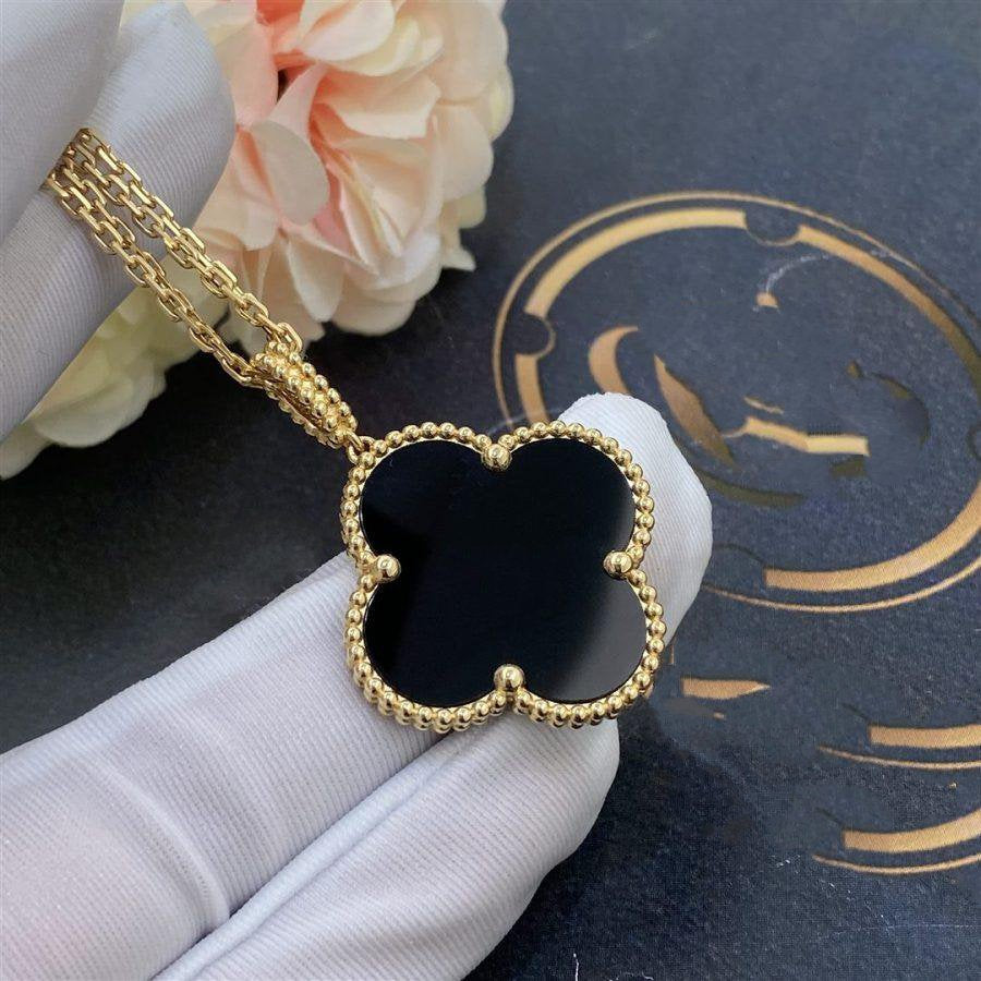 [⭐Seralia]CLOVER 25MM GOLD ONYX BIG CLOVER NECKLACE