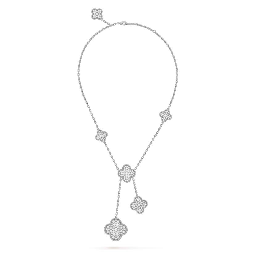 [⭐Seralia]CLOVER 5 MOTIFS SILVER DIAMONDS NECKLACE
