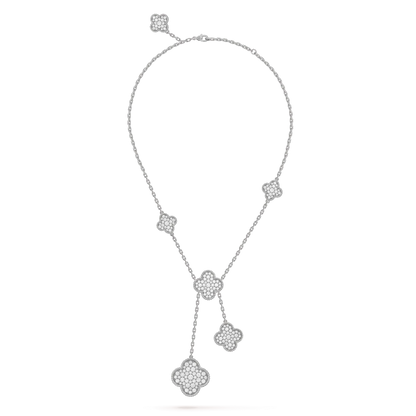 [⭐Seralia]CLOVER 5 MOTIFS SILVER DIAMONDS NECKLACE