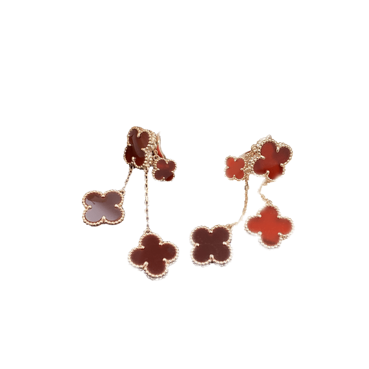 [⭐Seralia]CLOVER EARRINGS CARNELIAN 4 MOTIFS PINK GOLD