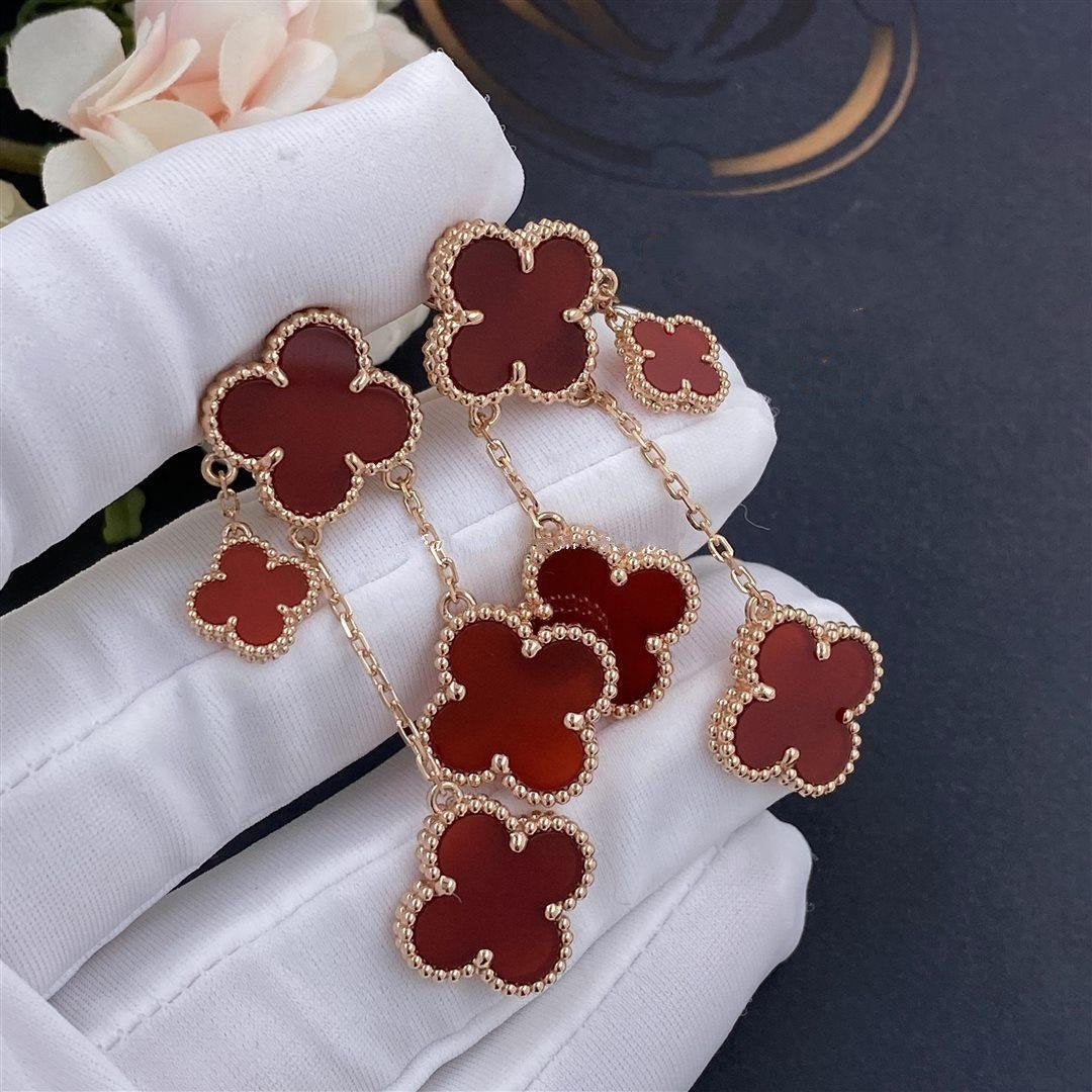 [⭐Seralia]CLOVER EARRINGS CARNELIAN 4 MOTIFS PINK GOLD
