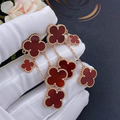 [⭐Seralia]CLOVER EARRINGS CARNELIAN 4 MOTIFS PINK GOLD