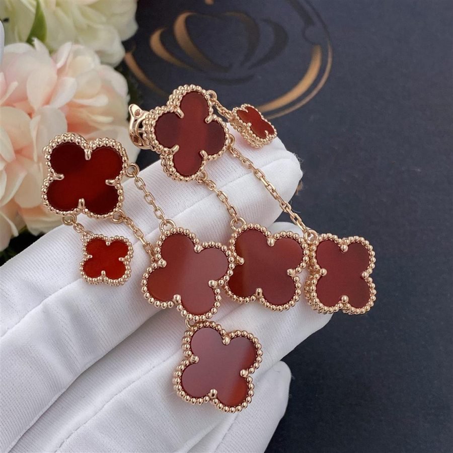 [⭐Seralia]CLOVER EARRINGS CARNELIAN 4 MOTIFS PINK GOLD