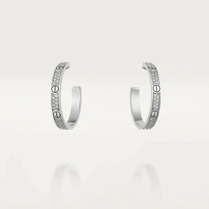 [⭐Seralia]LOVE DIAMOND SILVER HOOP EARRINGS